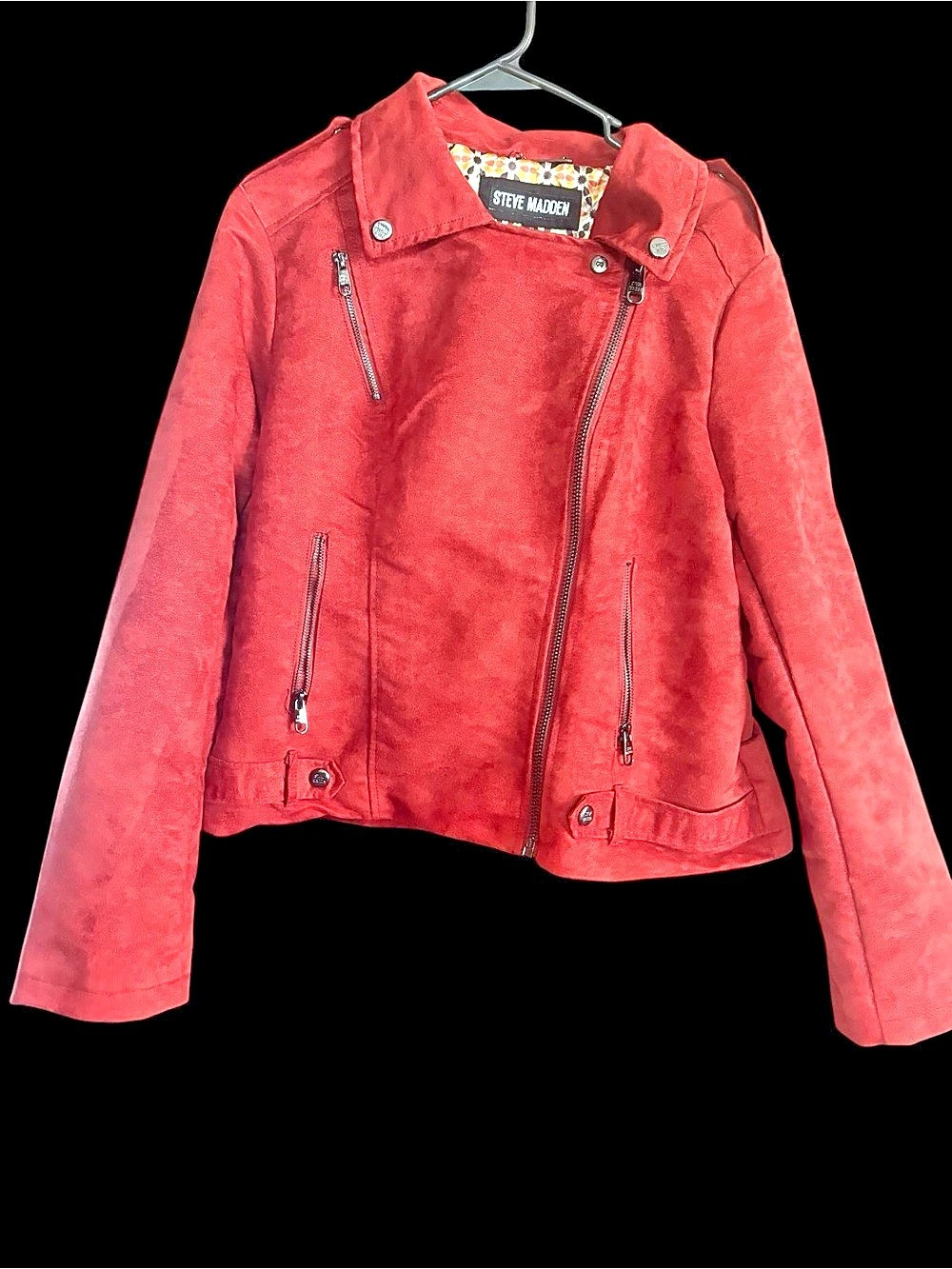 Steve Madden Faux Suede Moto Jacket Red